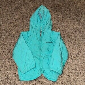 Columbia Teal Animal Print Hooded Puffer Jacket Coat Toddler Girl Size 3T